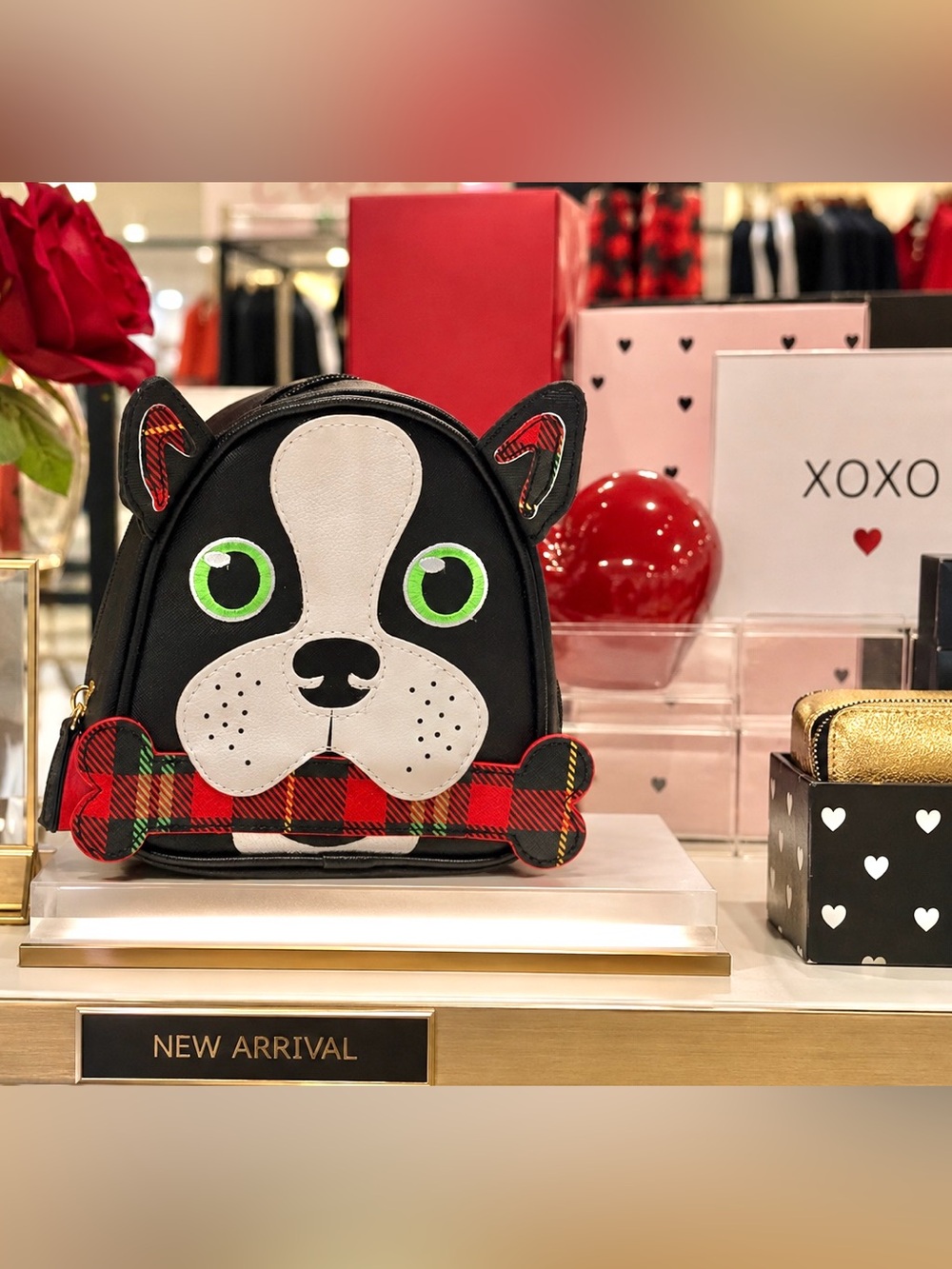 Boston Terrier Mini Bag with Plaid Bone